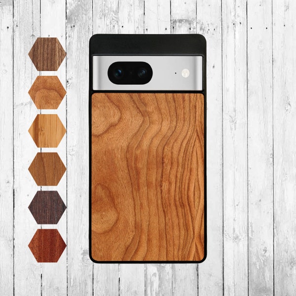 Pixel 7A (2023) Holz Handy Hülle - Schutzhülle Nussbaum, Handy Holzhülle Bambus, Smartphone Case Kirschbaum, Silikon Hülle