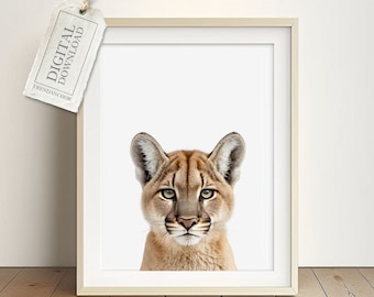 Puma Wand Foto für Minimalistisch - Afrikanische Safari-Katze Puma, Wanddekoration Wohnzimmer, Poster für Babyzimmer Digitaler Download