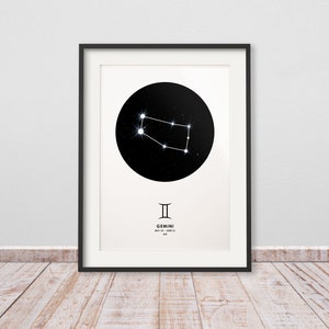 Geschenk Sternzeichen Zwillinge Poster - Sternenhimmel geschenk-Idee, Sinnvolle Geschenke zur Taufe, Geschenk Baby zum Geburt / 05