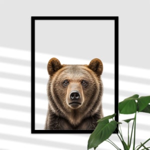 Brown Bear Mom Nursery Bear Print - Imagen imprimible A4, Imagen fotográfica de cabeza de oso, Imagen de vida silvestre, Póster de animales del bosque de osos Habitación del bebé Decoración Boho