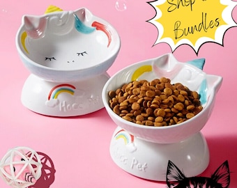 HealthyPuss Cat Food Bowl Ceramic Pet Food Water Bowl Pink Kawaii Cat Cute Themed Gift Cat Lover Best Cat Mom Cute Cat Owner Kitty Gift Her