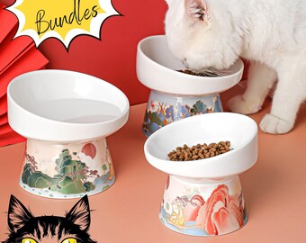 HealthyPuss Cat Food Bowl Ceramic Pet Food Water Bowl Pink Kawaii Cat Cute Themed Gift Cat Lover Best Cat Mom Cute Cat Owner Kitty Gift Her