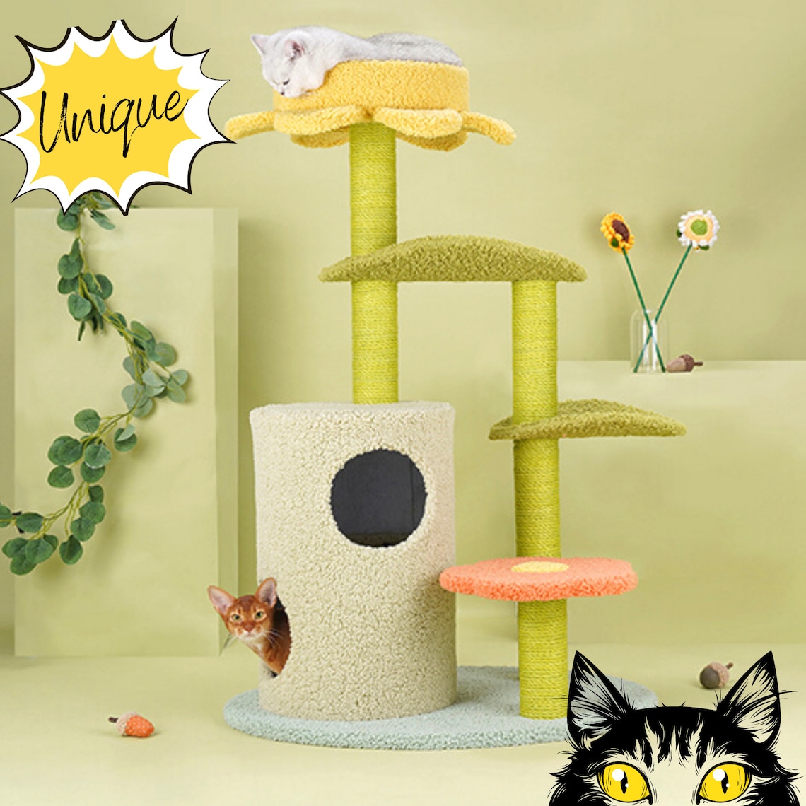 Lotusleaf Green Cat Tree Tower Flower Cat Tree Large Cat Bed Etsy