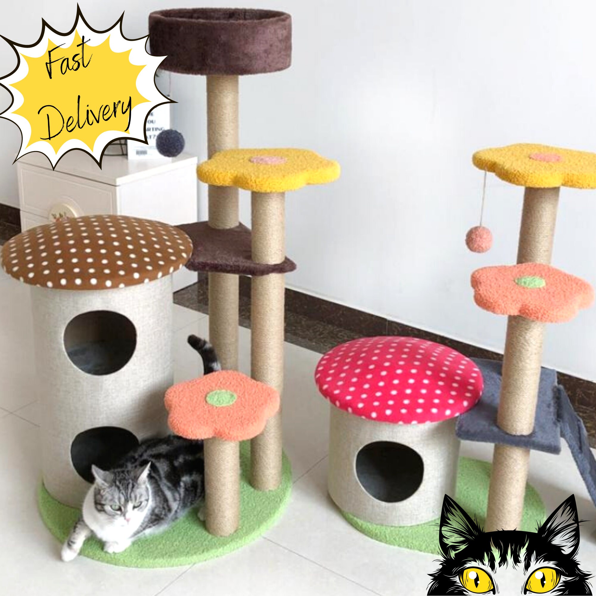 Mushroometto Mushroom Cat Tree Tower Condo Cat Cute Cat Tree Etsy