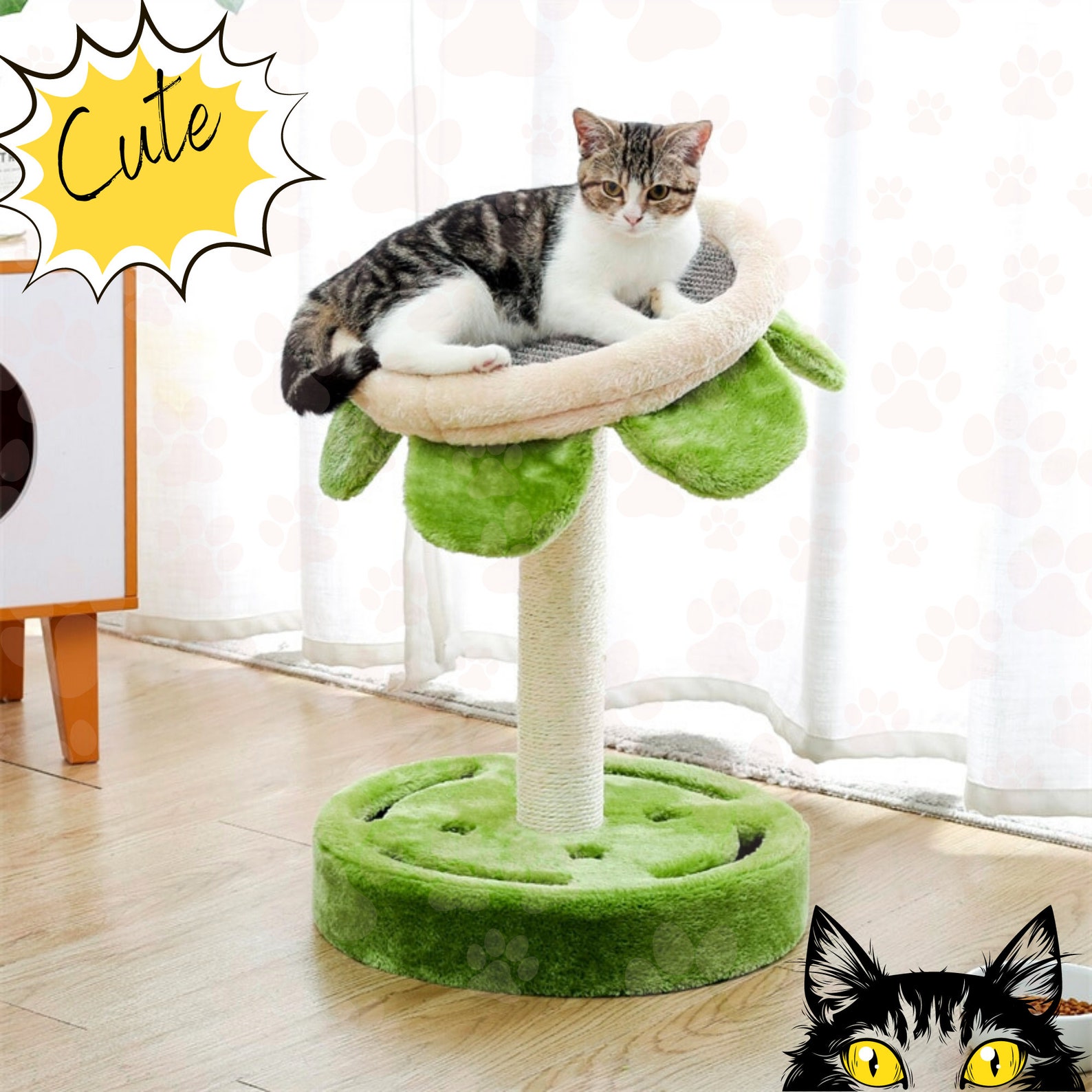 Flowerino Sunflower Cat Tree Tower Green Cat Scratching Post Etsy