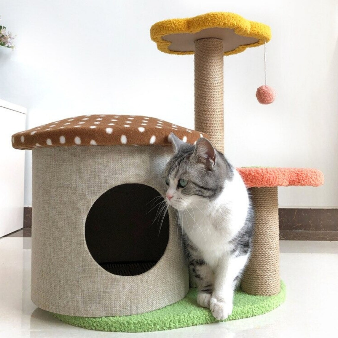 Mushroometto Mushroom Cat Tree Tower Condo Cat Cute Cat Tree Etsy