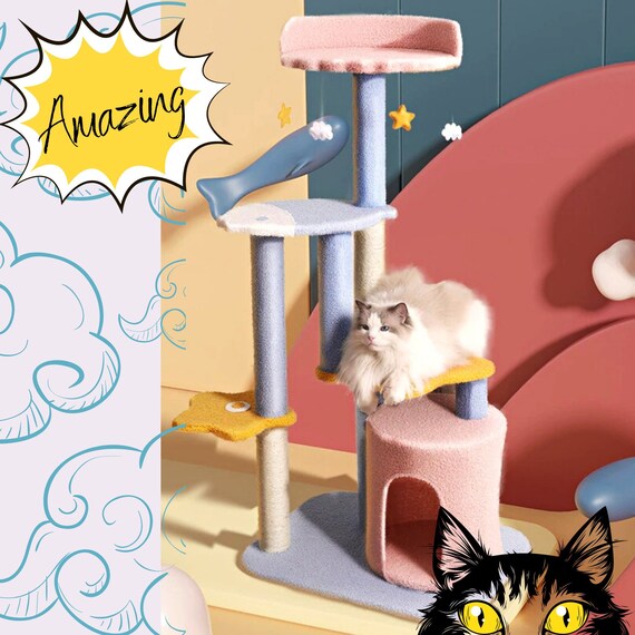 Sweetpowder 126 Cm Pink Cat Tree Tower Cute Cat Tree Large Etsy