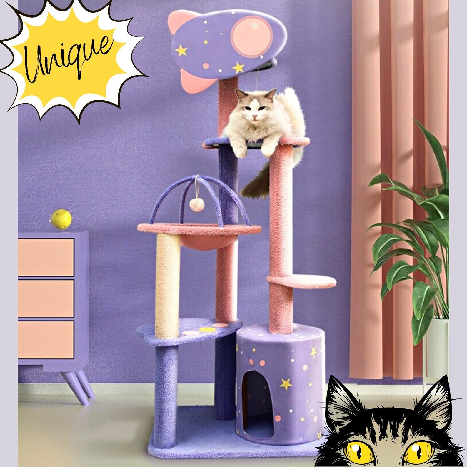 Galaxycat 142 Cm Purple Cat Tree Tower Luxury Cat Tree Cute Etsy