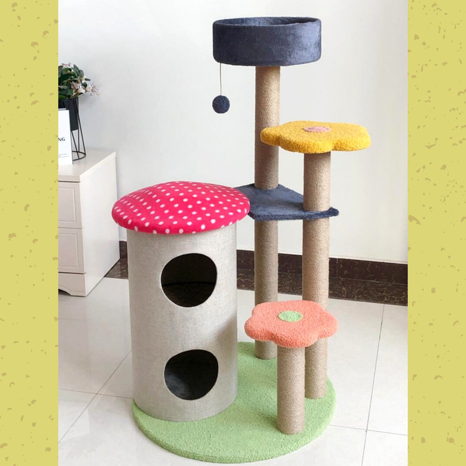 Mushroometto Mushroom Cat Tree Tower Condo Cat Cute Cat Tree Etsy