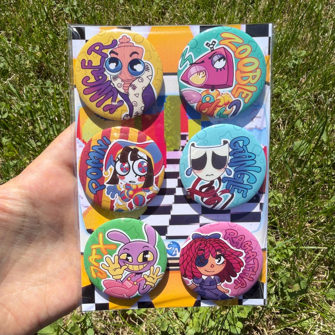 Gangle Button 6 Pack 1.8 Inch Glossy the Amazing Digital Circus Inspired Button Set ...