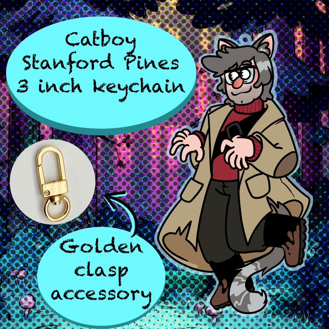 Gravity Falls Inspired Keychain Dog Man Stanley & Cat Boy Stanford
