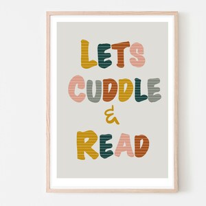 Lets Cuddle and Read Art Print | Retro Girls | Nursery, Kids Bedroom and Playroom Wall Decor | Reading Nook Sign
