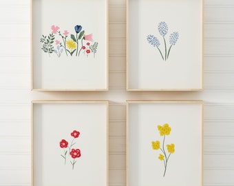 Garden Flowers Art Print Bundle (Set of 4) Nursery Room, Kids Bedroom & Playroom Wall Décor