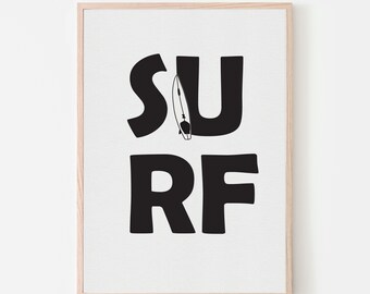 S-U-R-F Art Print | Surf Theme Nursery Room, Kids Bedroom or Playroom Wall Decor