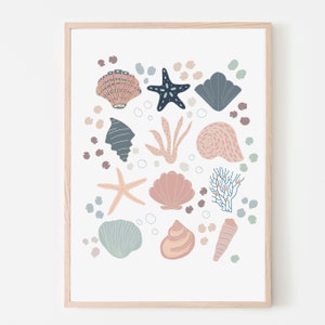 Lámina decorativa infantil con conchas marinas y corales: Tema submarino (descarga digital)