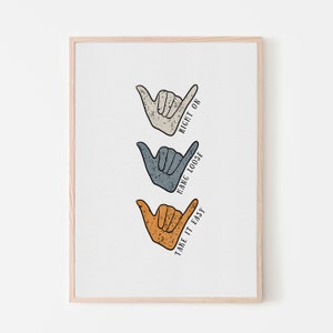 Shaka Hands Art Print | Right On, Hang Loose and Take It Easy Inspirational Quotes | Surf Nursery Room, Kids Bedroom & Playroom Wall Décor