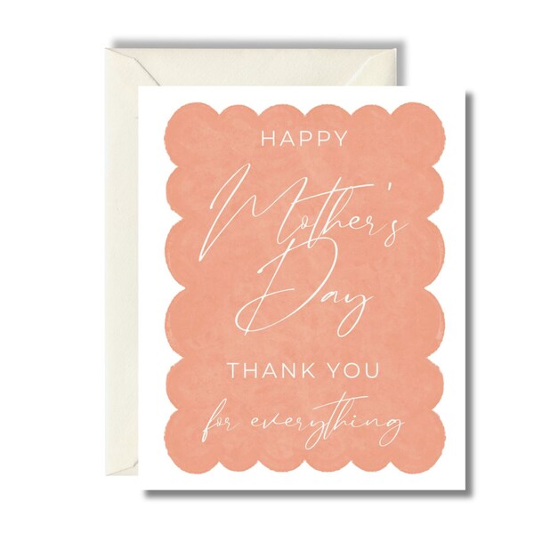 Happy Mothers Day Thank You For Everything Greeting Card | Mother's Day Card | Pink Watercolor | Blank Inside | Envelope Included
