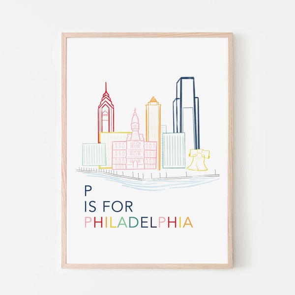 P is for Philadelphia Art Print | Philly Skyline for Baby Nursery Room, Kids Bedroom or Child's Playroom Wall Decor