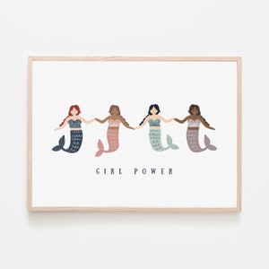 Mermaid Girl Power Art Print | Baby Girl Nursery, Kid Bedroom or Playroom Wall Decor