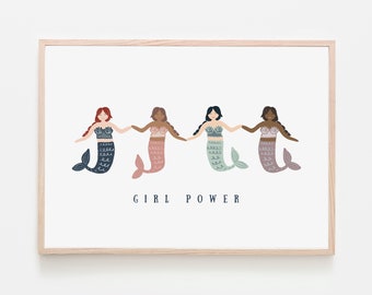 Mermaid Girl Power Art Print | Baby Girl Nursery, Kid Bedroom or Playroom Wall Decor