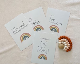 Neutral Muted Rainbow Monthly Baby Milestone Cards