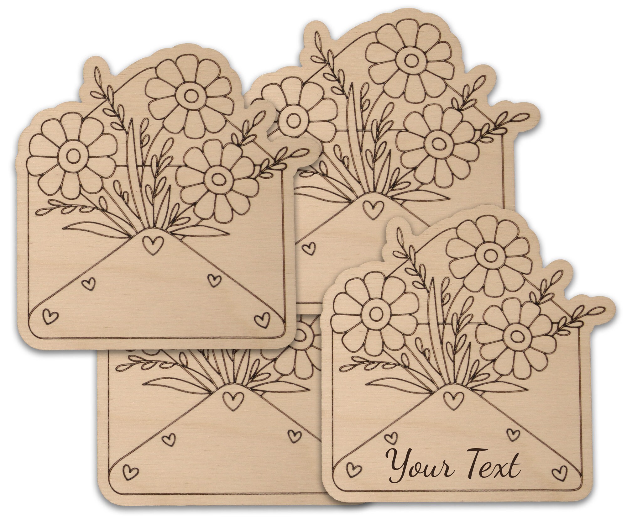 Custom Personalized Set Of 4 Flowers In Envelope Shaped Wood Etsy
