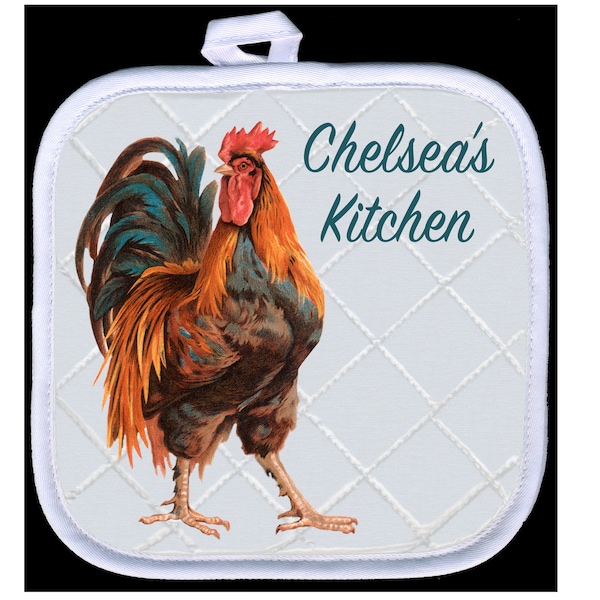 Personalized Pot Holder/Hot Pad - Rooster - Add Your Text or Monogram