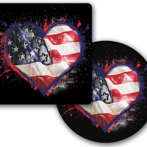 Personalized, Round or Square Coasters - Sandstone, Felt or Hardboard- American Flag Heart