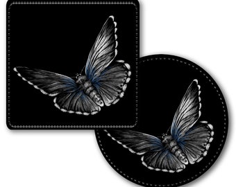 Personalized Faux Leather, 4 Square/Round Coasters-Rigid,Smooth,Soft Surface, Bright Colors Moderately AbsorbentButterfly