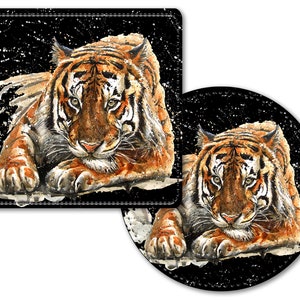 Personalized Faux (PU) Leather, 4 Round or Square Coasters-Rigid,Smooth, Soft Surface - Watercolor Tiger