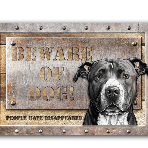 Aluminum Sign - 3 Sizes To Choose From - Steel and Wood Look - Beware of Dog(s) Watercolor Pit Bull