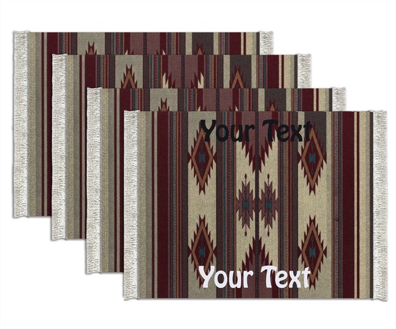 Velvety Feel Indienne Coaster Rugs With Fringe Custom Personalized Set of 4 Plush Absorbent Rectangle Soft