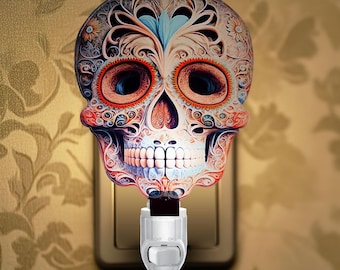 Nightlight With On/Off Switch For Any Room. Sugar Skull-Printed Flat - NOT 3D
