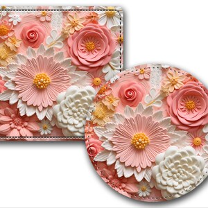 Personalized Faux (PU) Leather, 4 Round or Square Coasters-Rigid,Smooth, Soft Surface -3D Look Pink Flowers