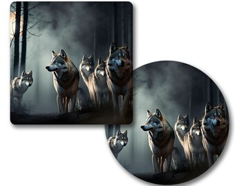 Personalized, Round/Square Coasters. Choice of Brushed Fabric, Polyester Fabric or Felt Absorbent Coasters-Wolves