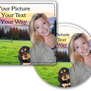 Custom, Personalized Round/Square Faux Leather, Rigid-4 Coasters-Smooth, Soft Surface, Bright Color -Your Picture,Your Way