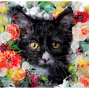 Personalized Mouse Pad, Thick, Fabric Topped 7.75&quot; x 9.25&quot; Mousepad. Watercolor Kitten in Flowers
