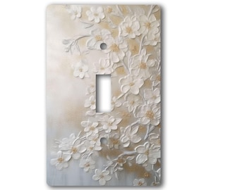 Tasteful, Decorative, Glossy Acrylic Light Switch and Electrical Outlet Covers - White Flowers