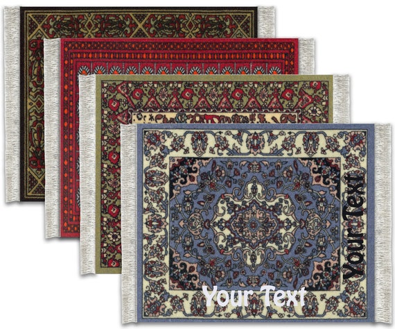 Velvety Feel Indienne Coaster Rugs With Fringe Custom Personalized Set of 4 Plush Absorbent Rectangle Soft