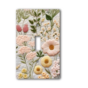 Tasteful, Decorative, Glossy Acrylic Light Switch and Electrical Outlet Covers - Embroidered Flowers LOOK