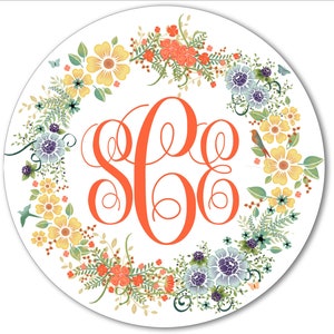 Personalized Round Mouse Pad, 8&quot; Polyester Fabric or 8.25&quot; Brushed Fabric Topped Mousepad - Floral Wreath