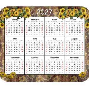 Personalized Mouse Pad, Thick, Fabric Topped 7.75" x 9.25" Mousepad. Sunflowers With 2027 Yearly Calendar