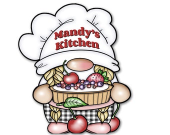 Personalized, Custom Shape Hardboard Trivet. Use To Hold Hot Pans - Counter Art - Gnome Chef Woman-Add Your Text.