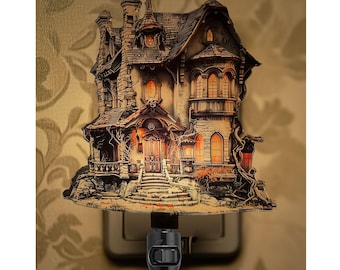 Halloween Plug In Nightlight With On/Off Switch For Any Room. Haunted House Night light Sheds A Warm Glow on Any Room-Printed Flat-NOT 3D