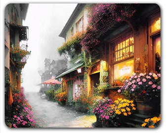 Personalized Mouse Pad, (standard) Polyester Fabric or Brushed Fabric Mousepad With Rubber On Bottom - Colorful Village Street