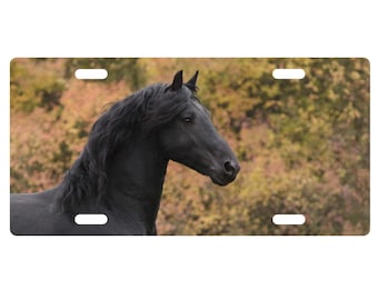 Custom Aluminum License Plate. Black Horse - 12" x 6"