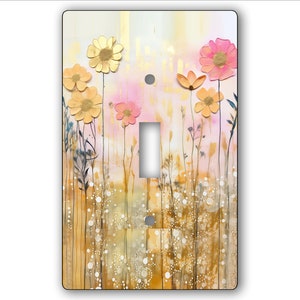 Tasteful, Decorative, Glossy Acrylic  Light Switch and Electrical Outlet Covers - Yellow, Orange And Pink Flowers