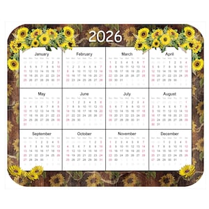 Personalized Mouse Pad, Thick, Fabric Topped 7.75" x 9.25" Mousepad. Sunflowers With 2026 Yearly Calendar