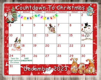 Personalized Laminated Calendar - December 2023 Christmas Countdown Calendar - 8.5" x 11"