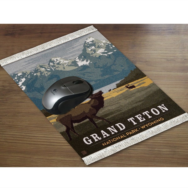 Personalized, Unique, Plush Decorative Mouse Rug With Fringe-Soft, Velvety Feel Mouse Rug- Grand Teton National Park